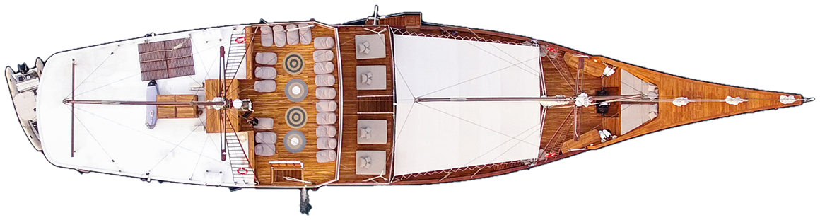 Prana seen from above, at anchor