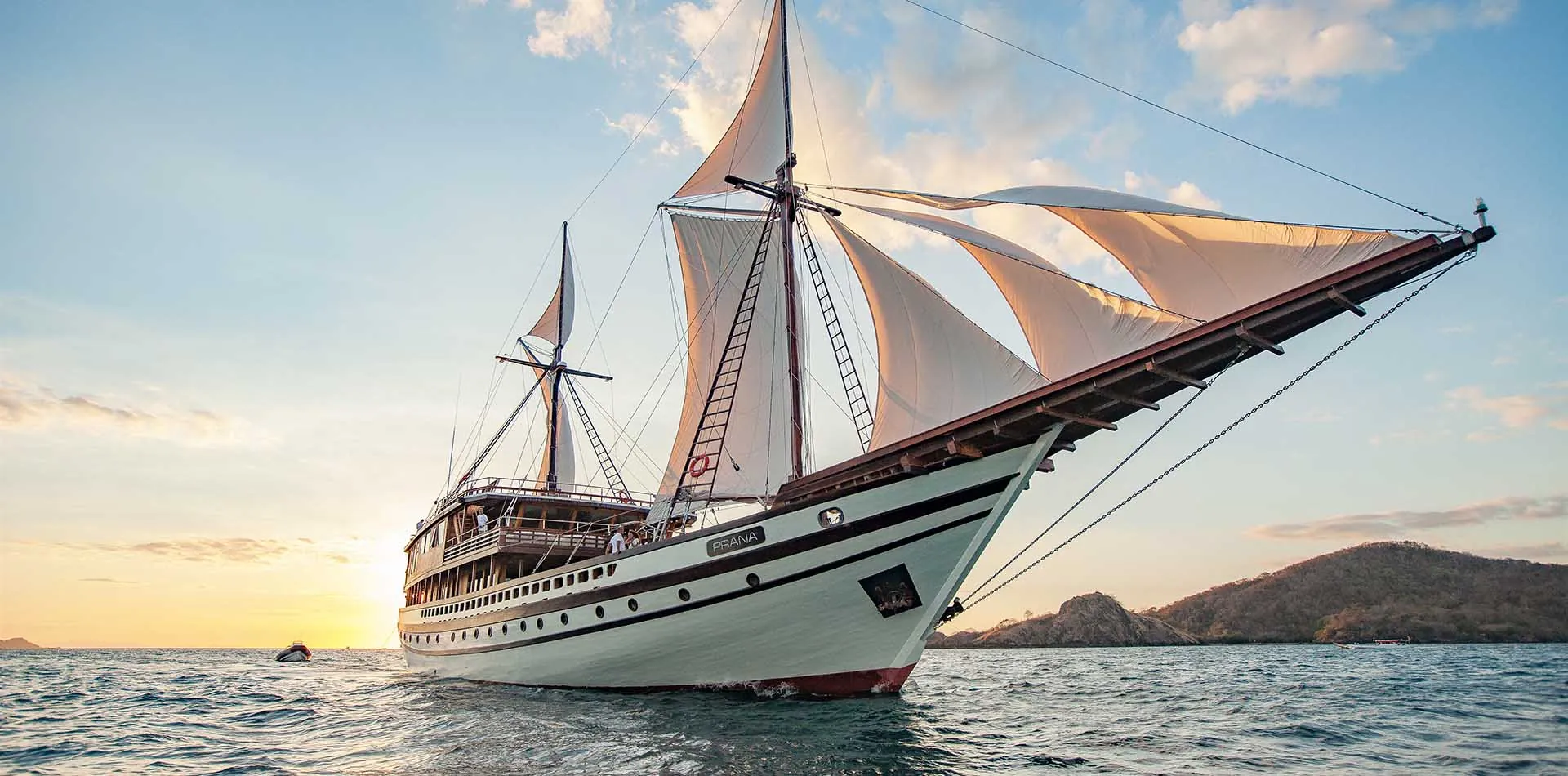 Prana under full sail at golden hour